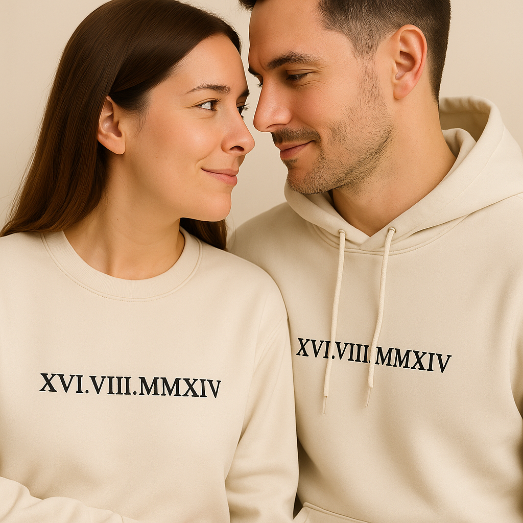 Frauen Sweatshirt mit Stickerei Römische Zahlen – Personalisierbar
