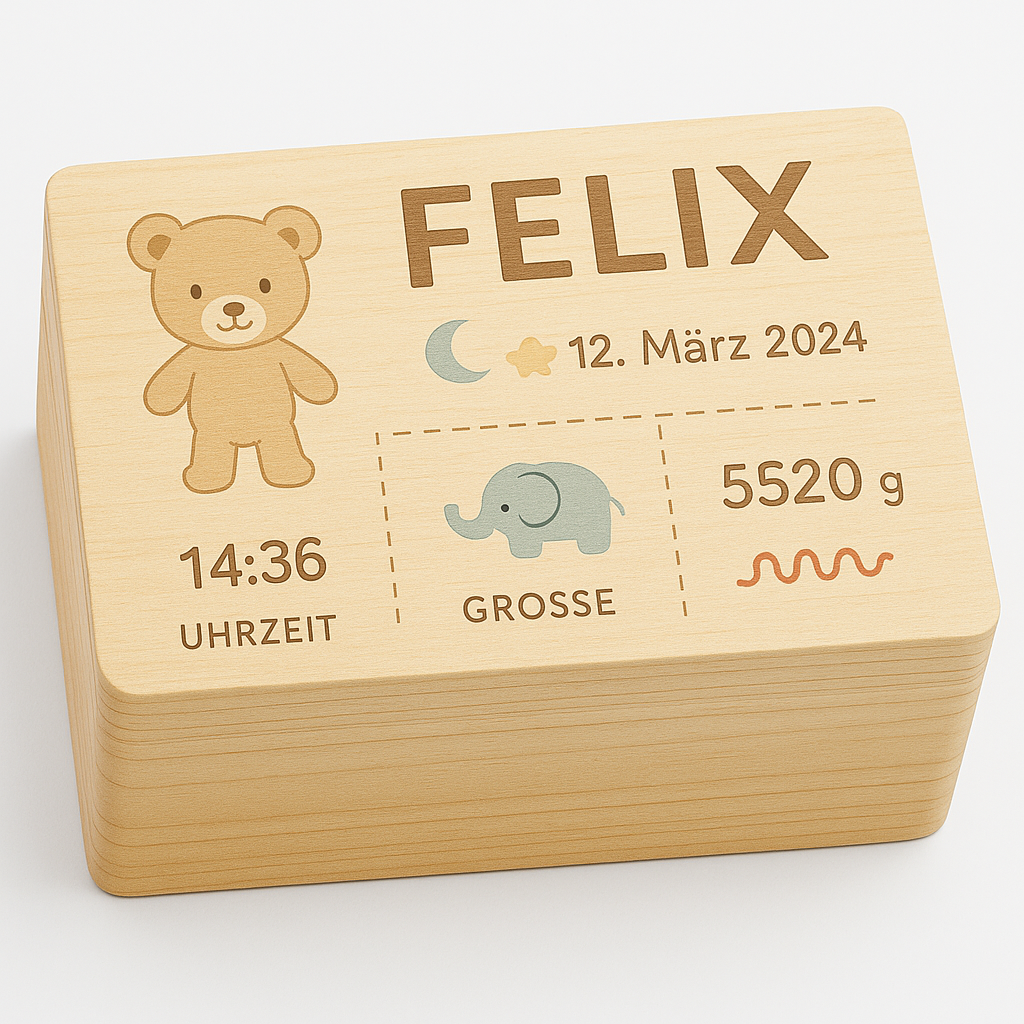 Personalisierte Erinnerungsbox aus Holz – für die schönsten Momente im Leben