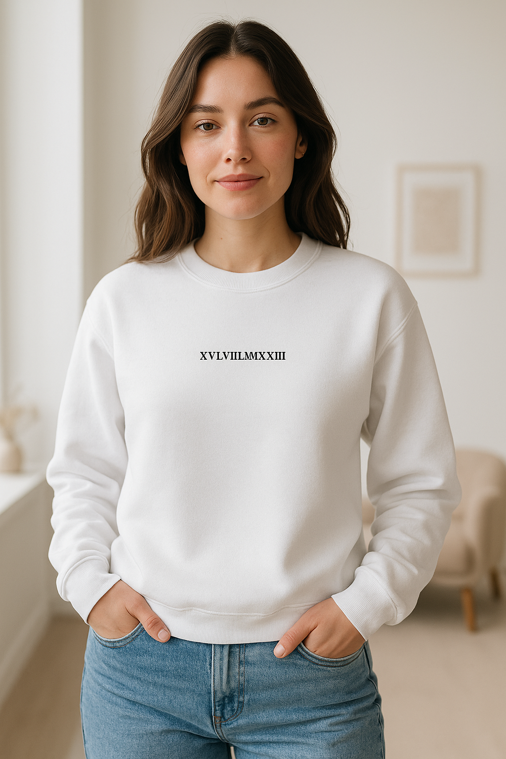 Frauen Sweatshirt mit Stickerei - Römische Zahlen - Personalisierbar