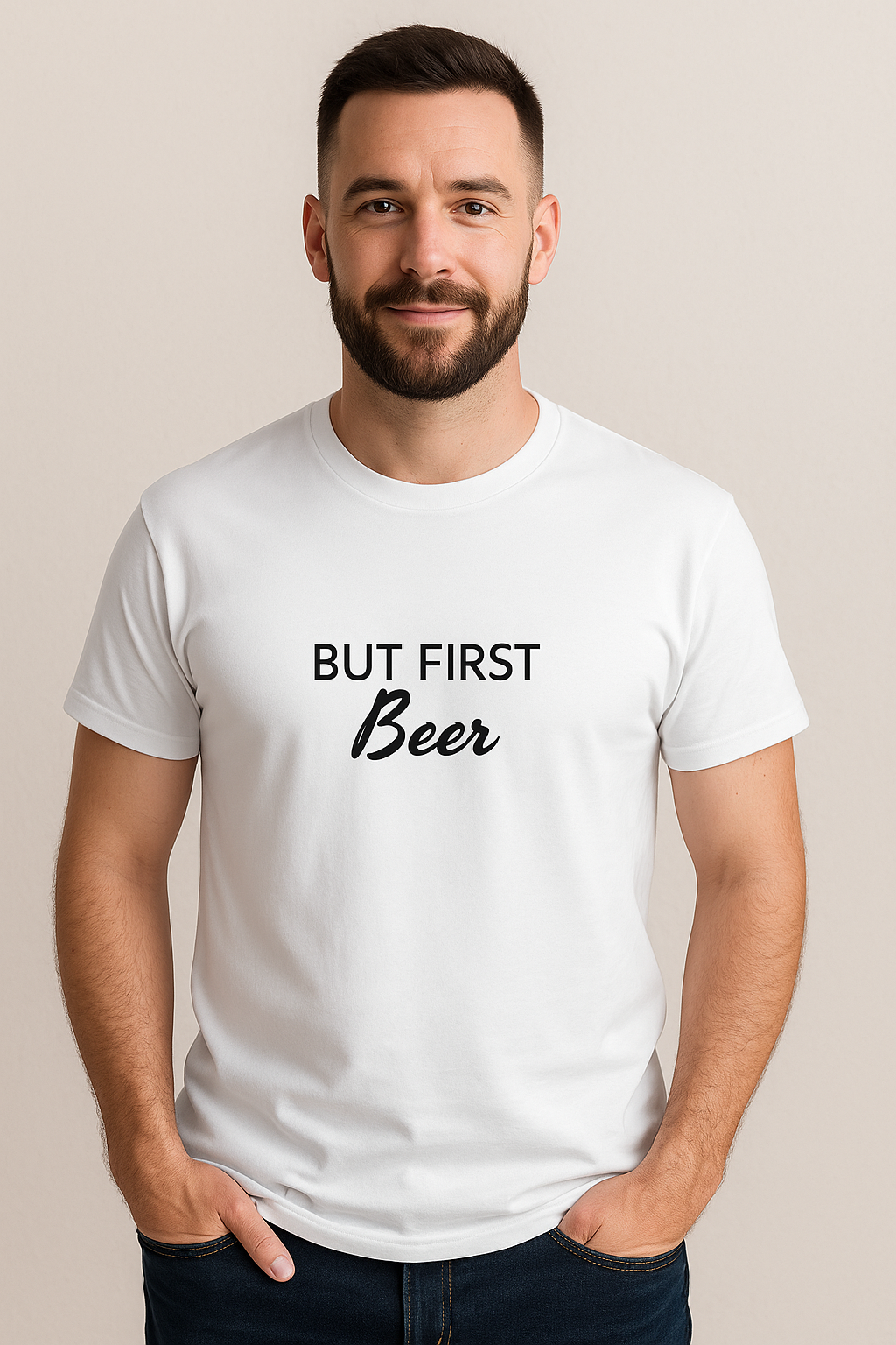 Papa T-Shirt - But first Beer - Personalisierbar